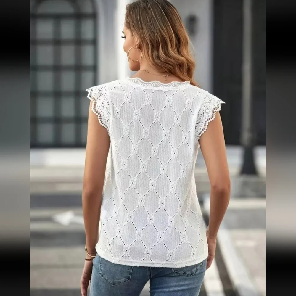 Short Sleeve V Neck Blouse / Shirt - Picture 2 of 5